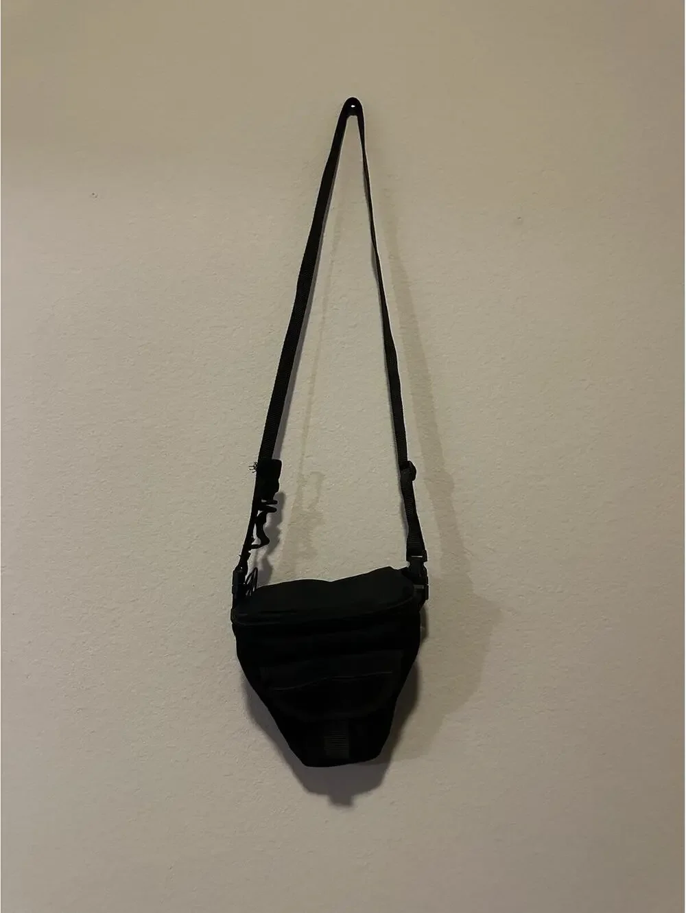 Black Crossbody Shoulder Bag — Adjustable Strap